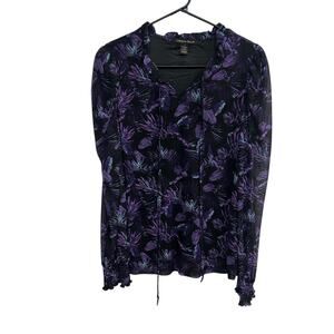 Dark feminine floral sheer blouse Carolyn Taylor purple black S